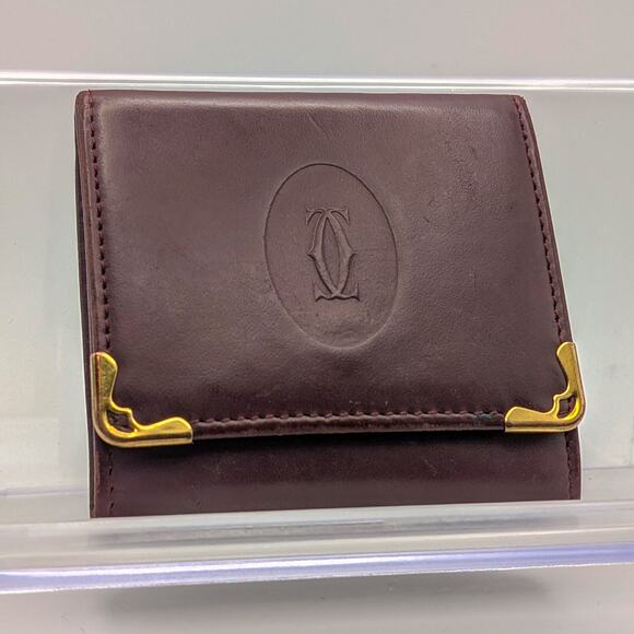 Authentic Full Inclusion Cartier Vtg Leather Square Wallet – Bordeaux & Gold - Picture 1 of 4